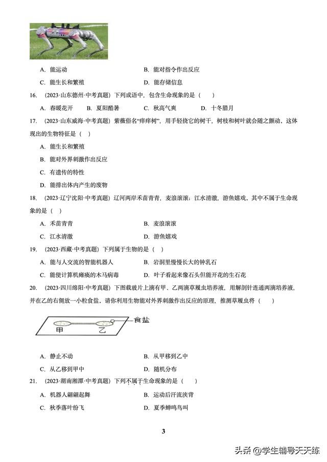 (2022-2024)中考生物真題分類匯編-專題01 走進(jìn)生命世界
