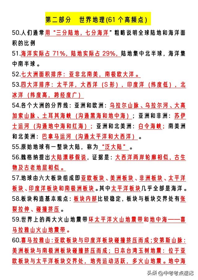 發(fā)現(xiàn)沒，25年會考地理全4冊知識點死磕這些