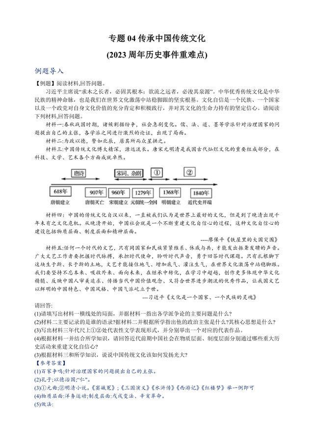 2024年中考?xì)v史重難點(diǎn)專項(xiàng)訓(xùn)練（含答案）